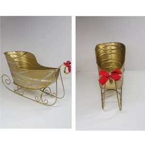 Gold Christmas Holiday Sleigh Decoration